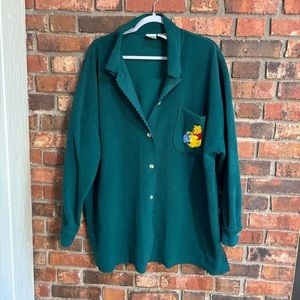 The Disney Store womens vintage fleece winnie the Pooh button up shirt green XXL